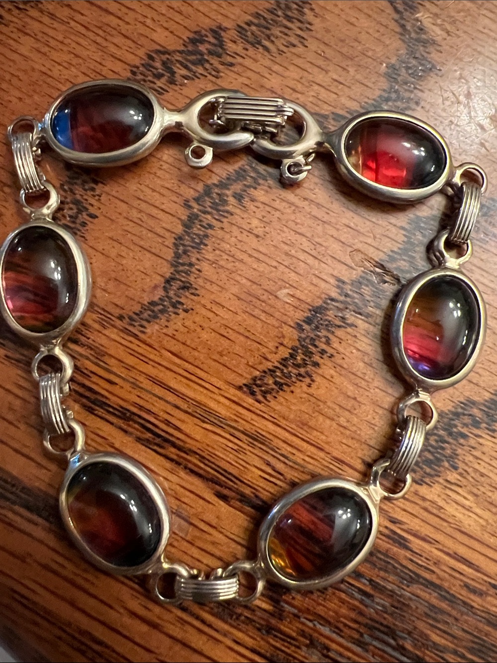 Sarah Coventry Sterling Harmony Bracelet Oval Glass Stones Vintage Jewelry - Picture 3 of 7